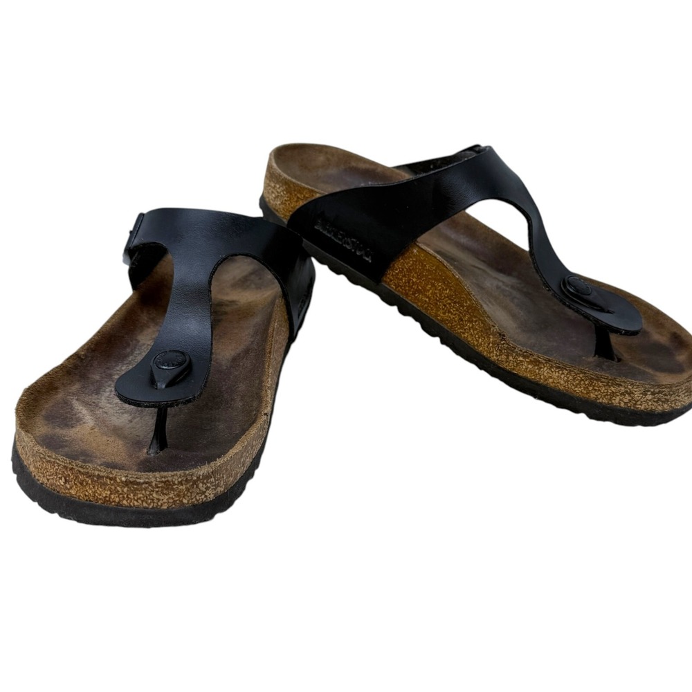 Birkenstock Gizeh Sandals Women 40 Black Fair Thong Cork‎ Footbed Birko-Flor